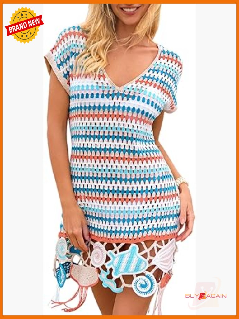 Crochet Beach Cover Up Dress Boho Tassel Swimsuit Coverup
